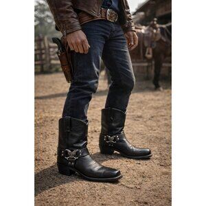 Texas USA Made Black Leather Western Harness Boots Eagle Detail Men’s 9